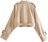 Beige Double Breasted Crop Trench Jacket
